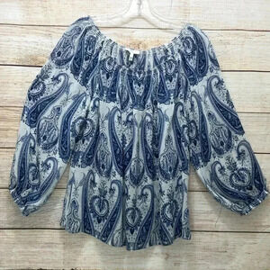 Joie Silk Smocked Off the Shoulder Peasant Blouse